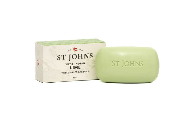 St Johns West Indian Lime Cologne bottle with vibrant green accents and island-inspired packaging.